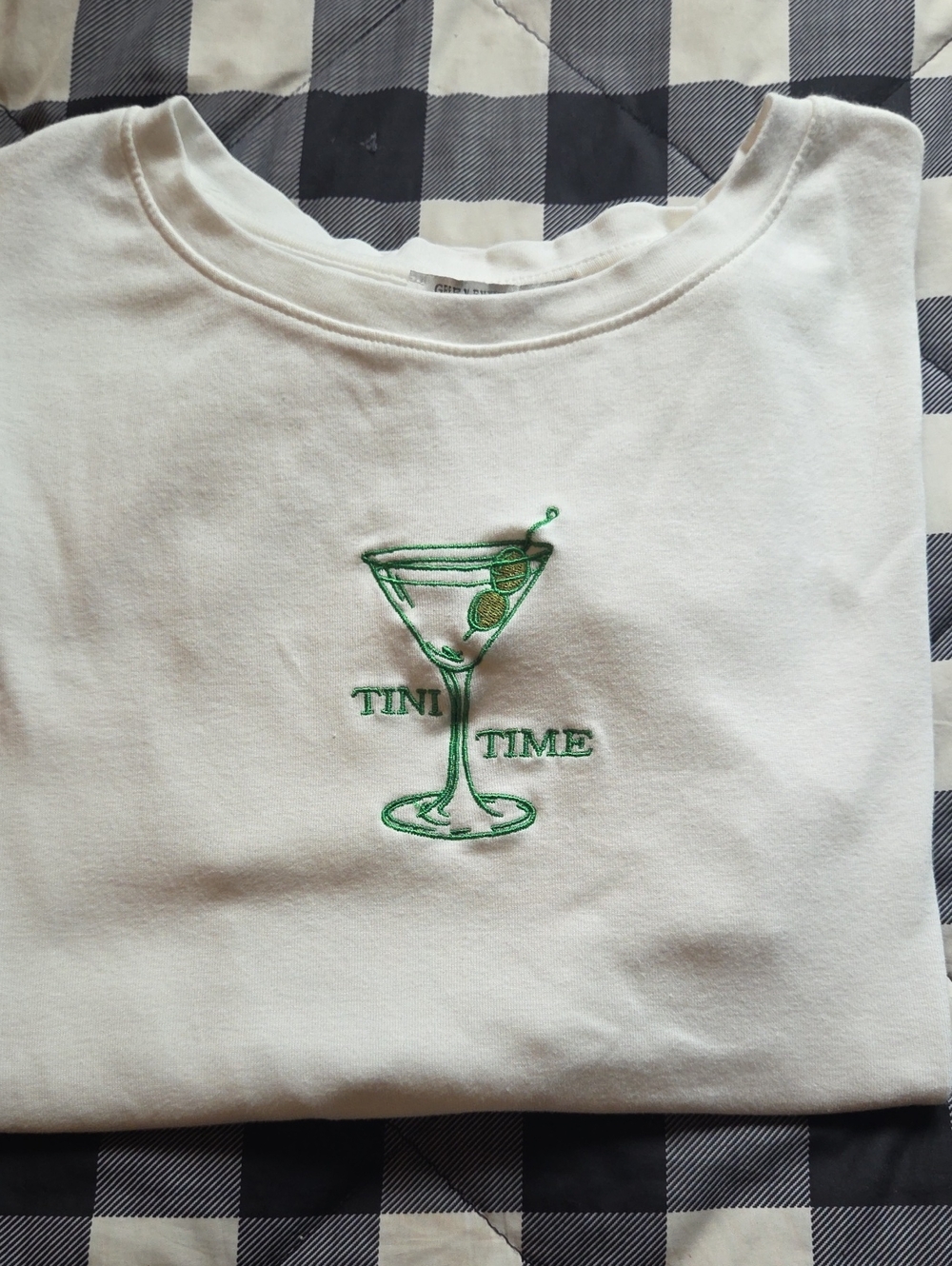 Green Envelope White Short Sleeve Tee with Green Tini Time Embroidery